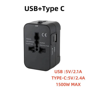 PlugonGo All-in-One Universal Travel Plug Adapter with Dual USB Ports