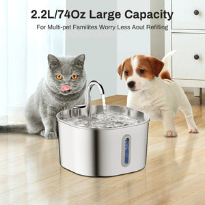 PurriVax Stainless Steel Cat Drinking Fountain 2.2L