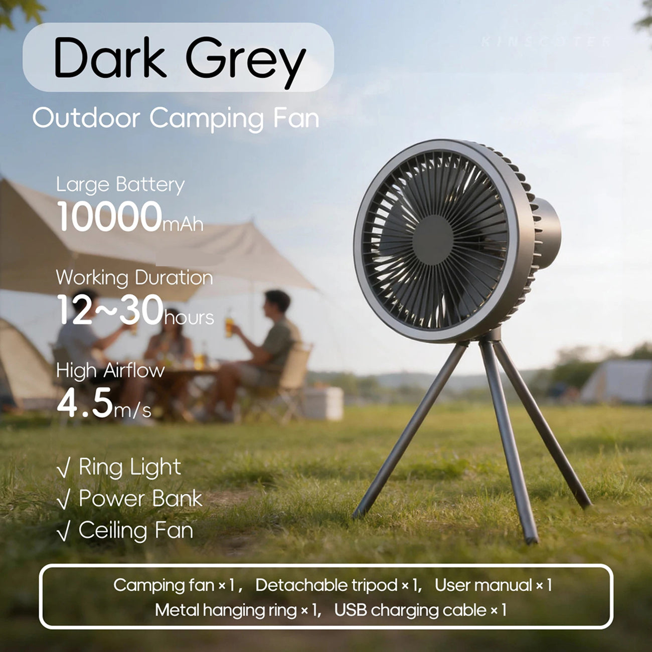 AerieVex 3-in-1 Portable Camping Fan & Power Bank UK