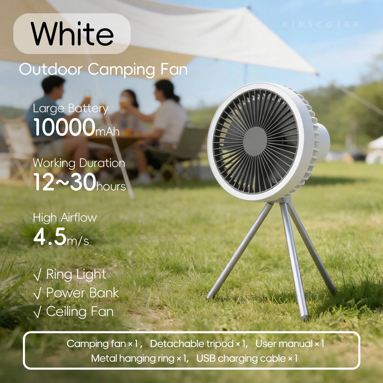 AerieVex 3-in-1 Portable Camping Fan & Power Bank UK