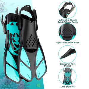 DeepBrez 180-Degree Panoramic Snorkel Set with Dry Top and Fins