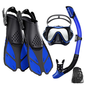 DeepBrez 180-Degree Panoramic Snorkel Set with Dry Top and Fins