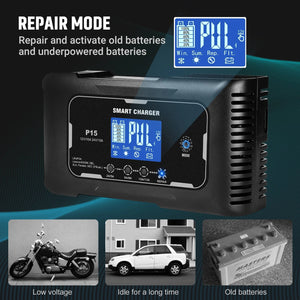 JoltNapo 12V/24V Smart Car Battery Charger & Maintainer with Repair Mode