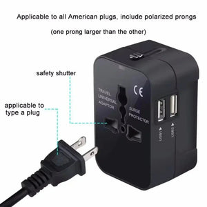 PlugonGo All-in-One Universal Travel Plug Adapter with Dual USB Ports