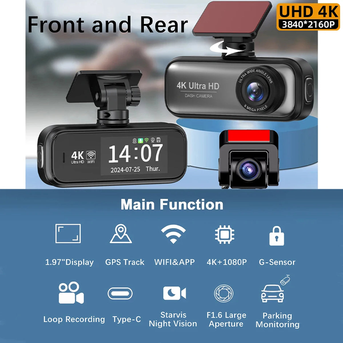 DashyLynk 4K Wireless Dashcam with Rear Camera & WiFi UK