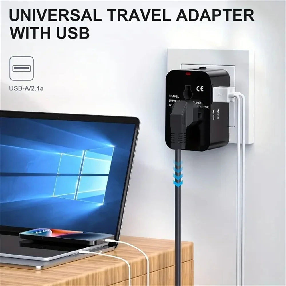 PlugonGo All-in-One Universal Travel Plug Adapter with Dual USB Ports
