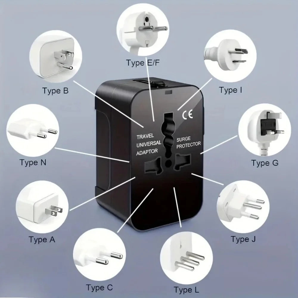 PlugonGo All-in-One Universal Travel Plug Adapter with Dual USB Ports
