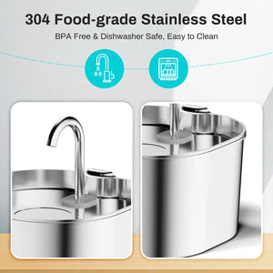 PurriVax Stainless Steel Cat Drinking Fountain 2.2L