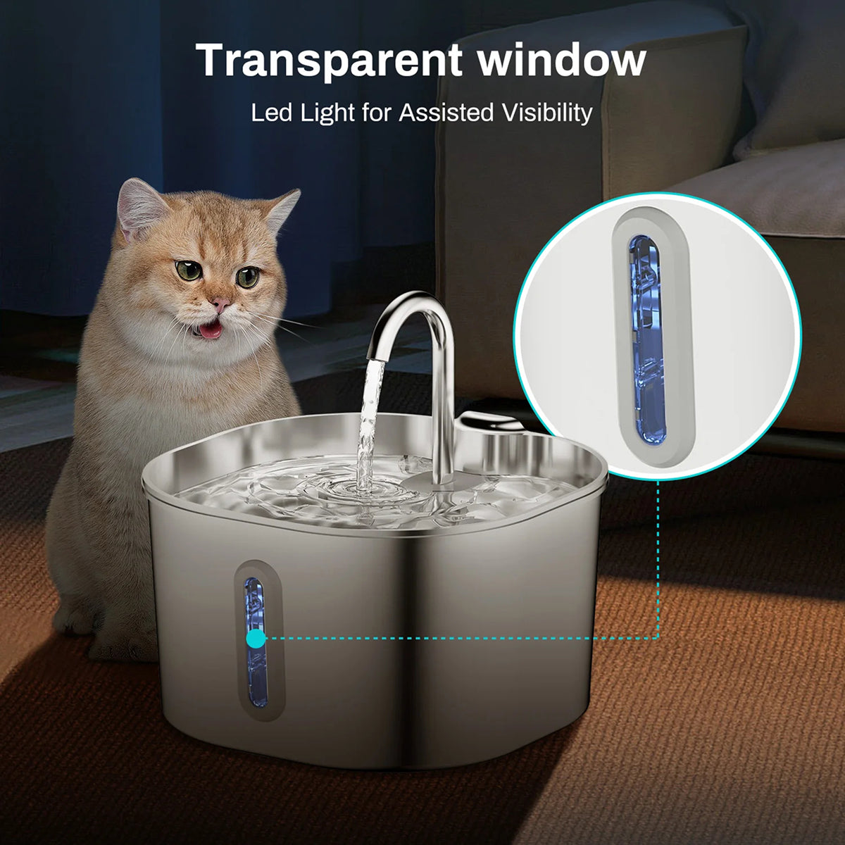 PurriVax Stainless Steel Cat Drinking Fountain 2.2L