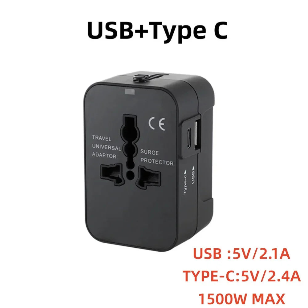 PlugonGo All-in-One Universal Travel Plug Adapter with Dual USB Ports
