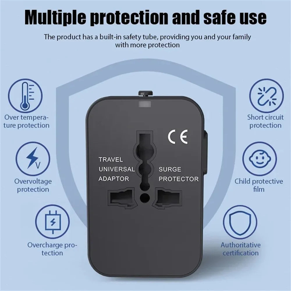 PlugonGo All-in-One Universal Travel Plug Adapter with Dual USB Ports