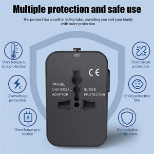 PlugonGo All-in-One Universal Travel Plug Adapter with Dual USB Ports