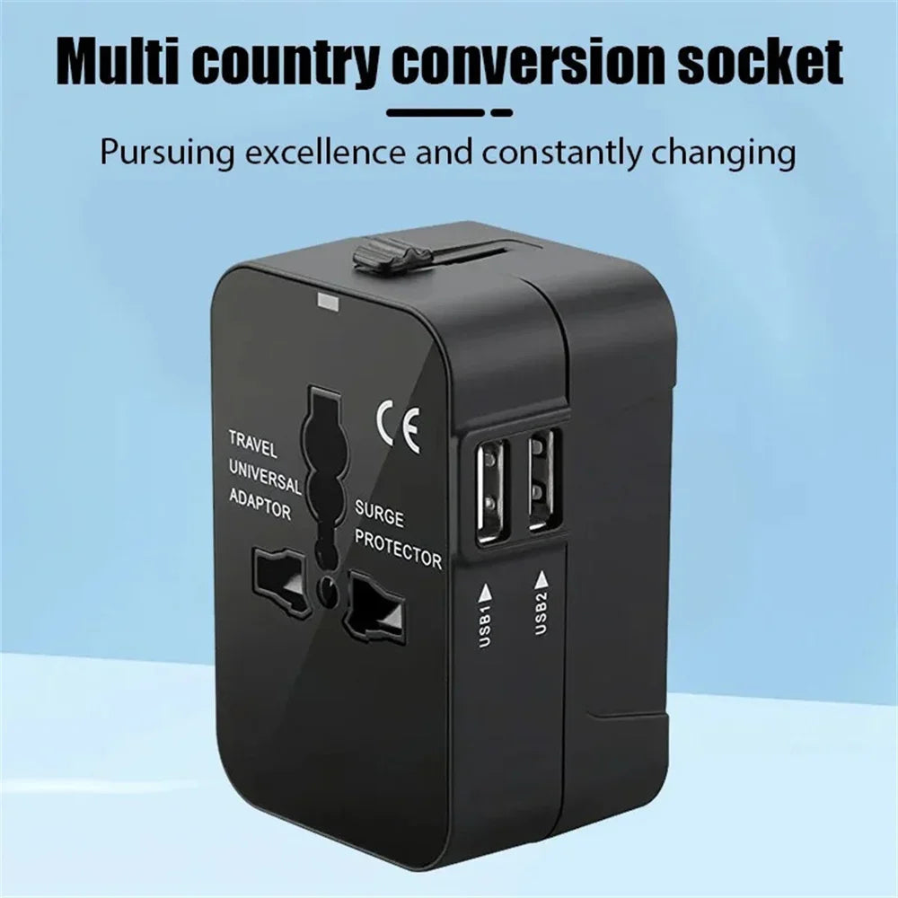 PlugonGo All-in-One Universal Travel Plug Adapter with Dual USB Ports