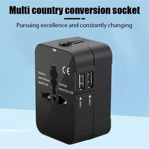 PlugonGo All-in-One Universal Travel Plug Adapter with Dual USB Ports