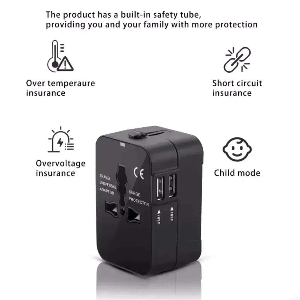 PlugonGo All-in-One Universal Travel Plug Adapter with Dual USB Ports