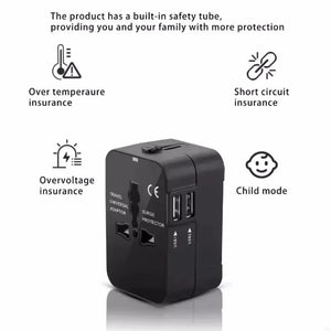 PlugonGo All-in-One Universal Travel Plug Adapter with Dual USB Ports
