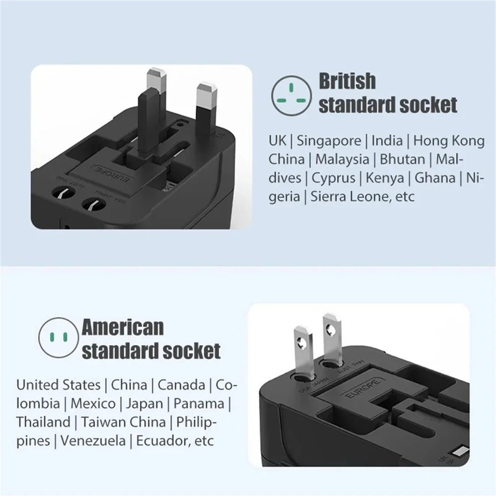 PlugonGo All-in-One Universal Travel Plug Adapter with Dual USB Ports