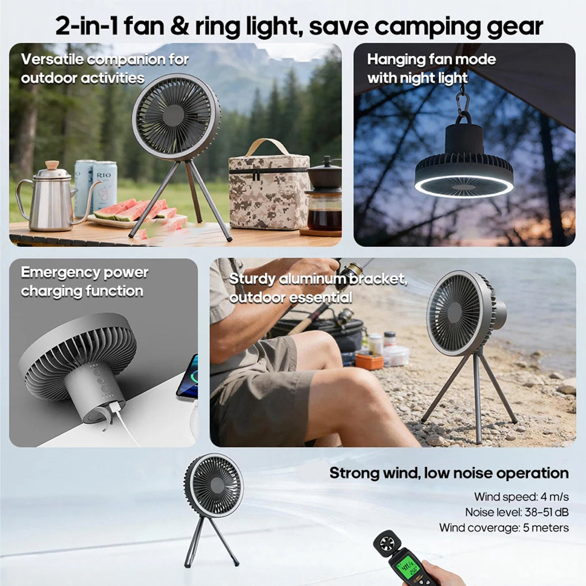 AerieVex 3-in-1 Portable Camping Fan & Power Bank UK