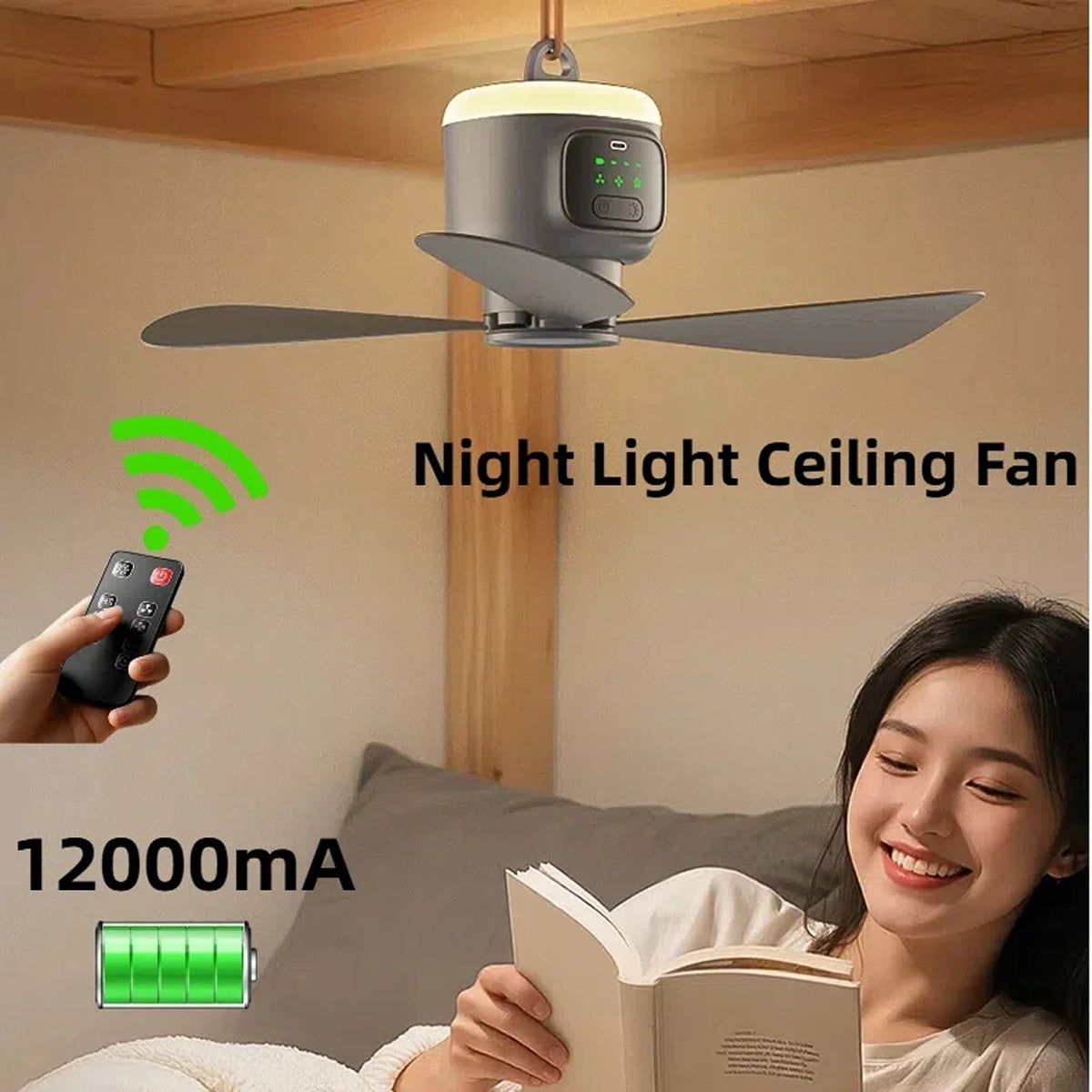 AiryCeil Portable Wireless Ceiling Fan for Camping & Home