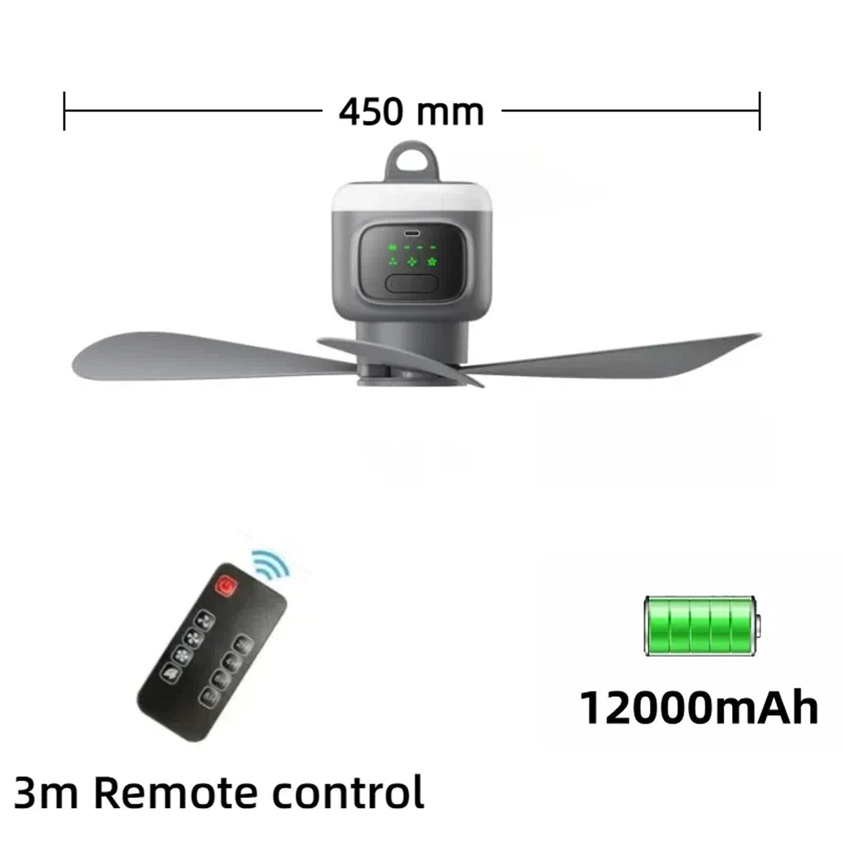 AiryCeil Portable Wireless Ceiling Fan for Camping & Home