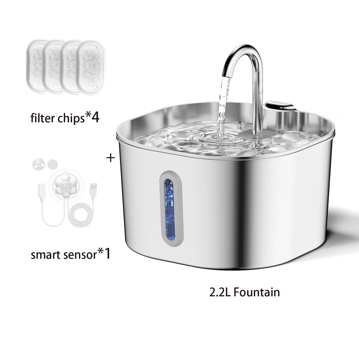 PurriVax Stainless Steel Cat Drinking Fountain 2.2L