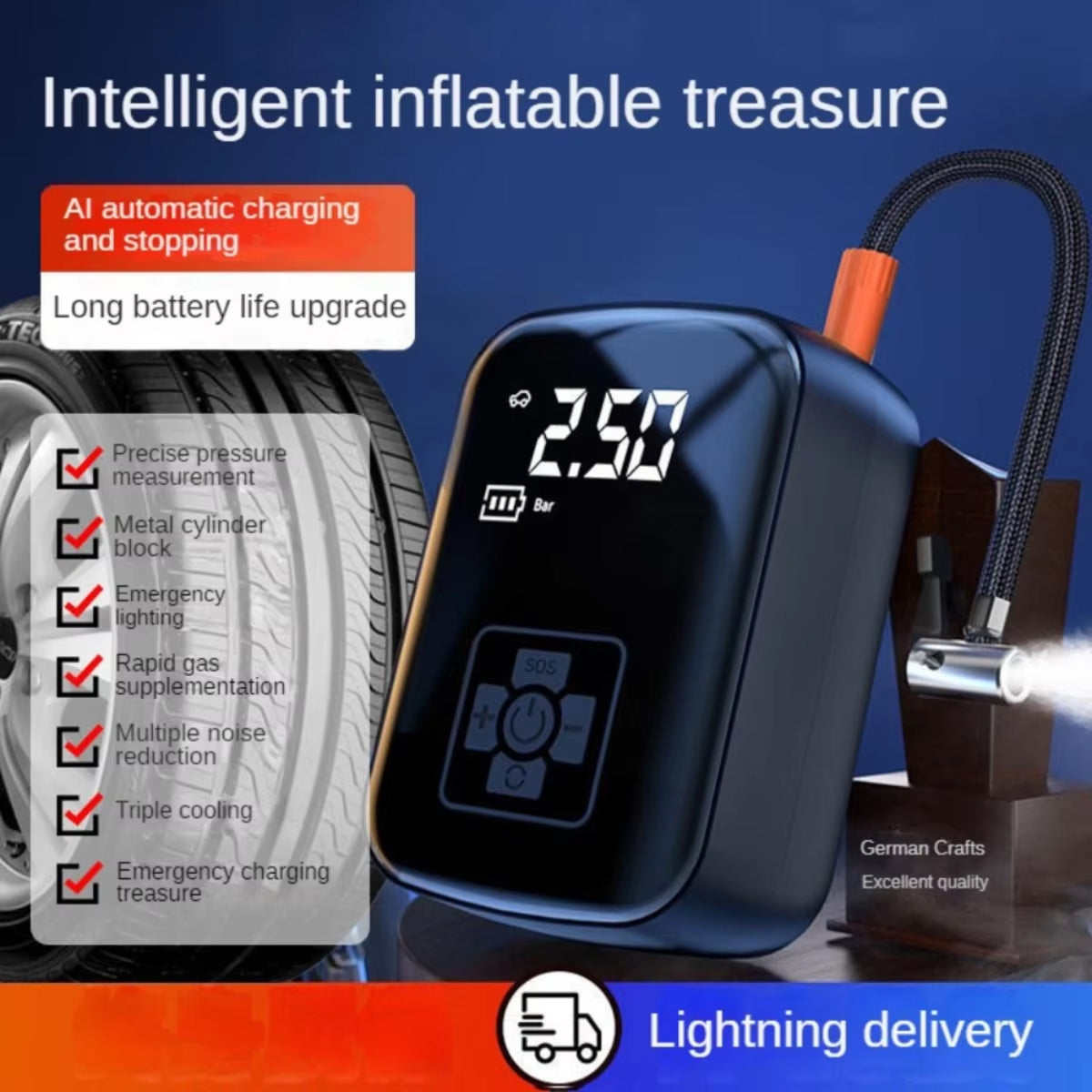 BlitzoPum Portable Cordless Tyre Inflator with AI Auto-Stop