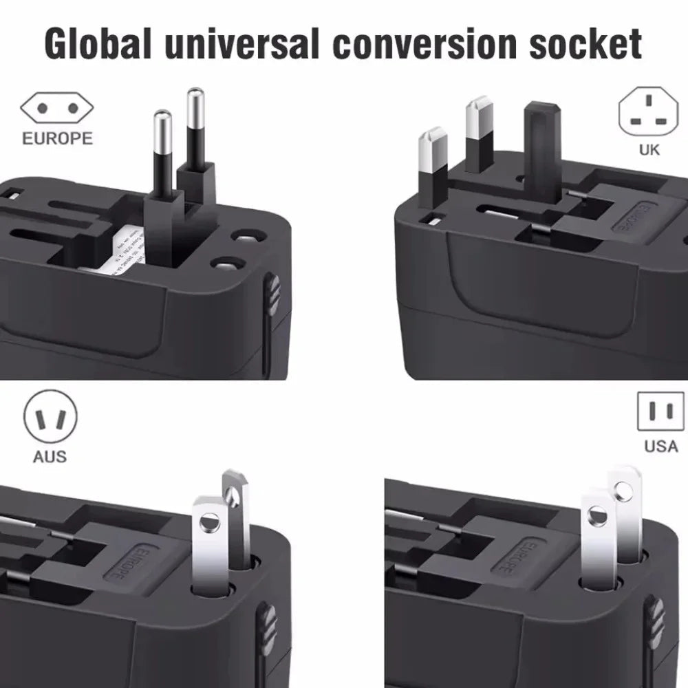 PlugonGo All-in-One Universal Travel Plug Adapter with Dual USB Ports