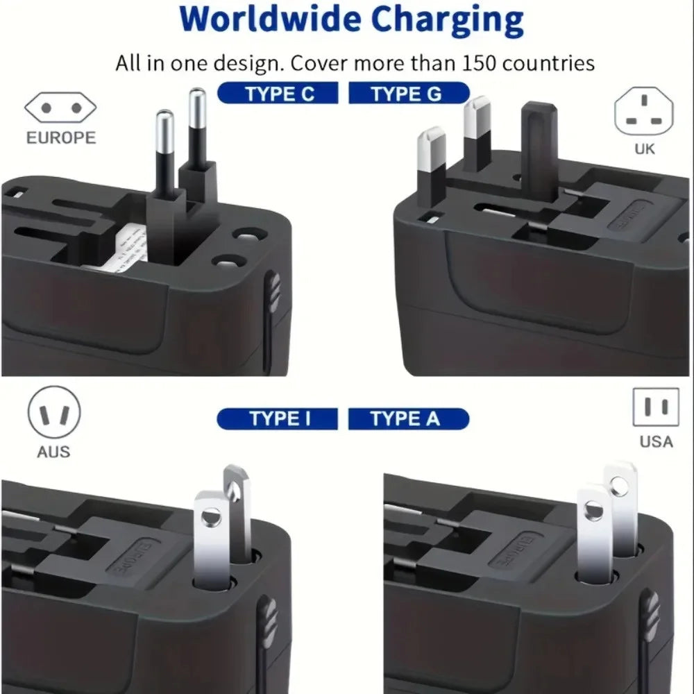 PlugonGo All-in-One Universal Travel Plug Adapter with Dual USB Ports