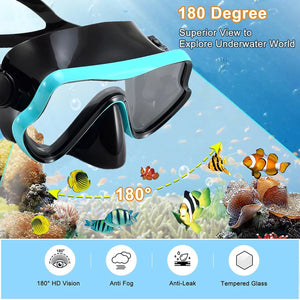 DeepBrez 180-Degree Panoramic Snorkel Set with Dry Top and Fins