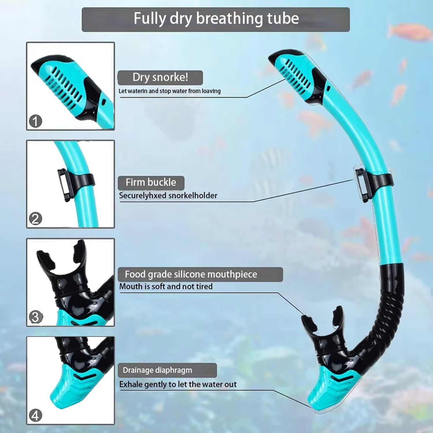 DeepBrez 180-Degree Panoramic Snorkel Set with Dry Top and Fins