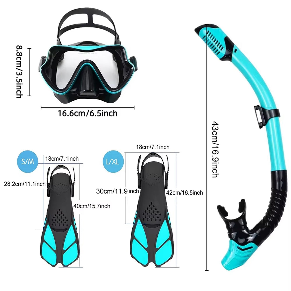 DeepBrez 180-Degree Panoramic Snorkel Set with Dry Top and Fins