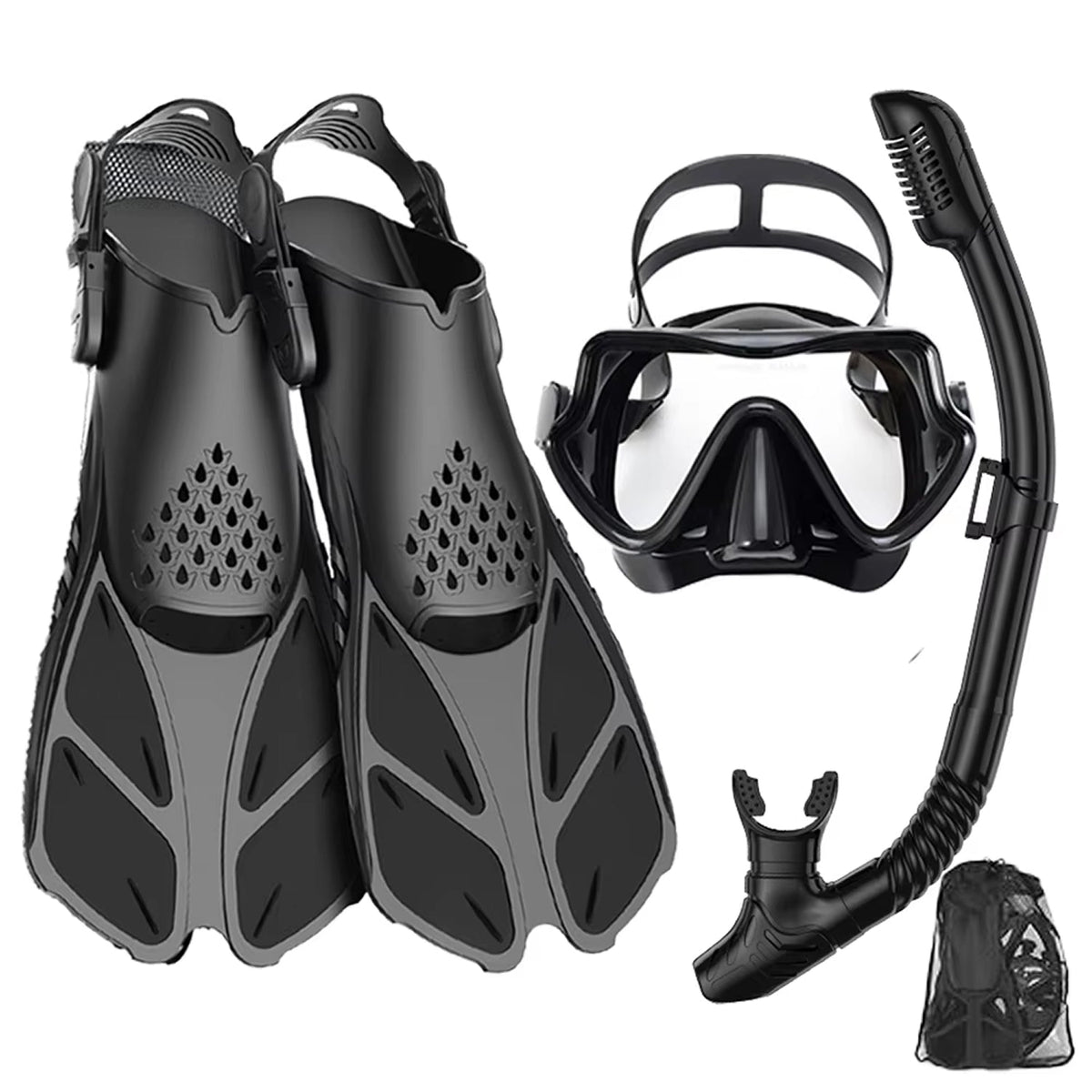 DeepBrez 180-Degree Panoramic Snorkel Set with Dry Top and Fins