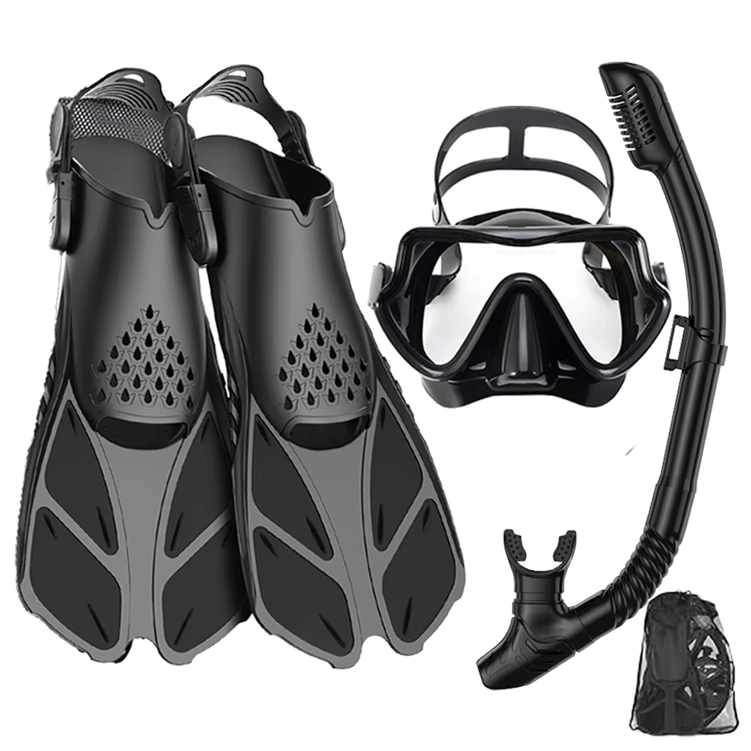 DeepBrez 180-Degree Panoramic Snorkel Set with Dry Top and Fins