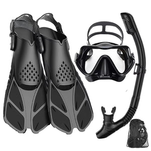 DeepBrez 180-Degree Panoramic Snorkel Set with Dry Top and Fins
