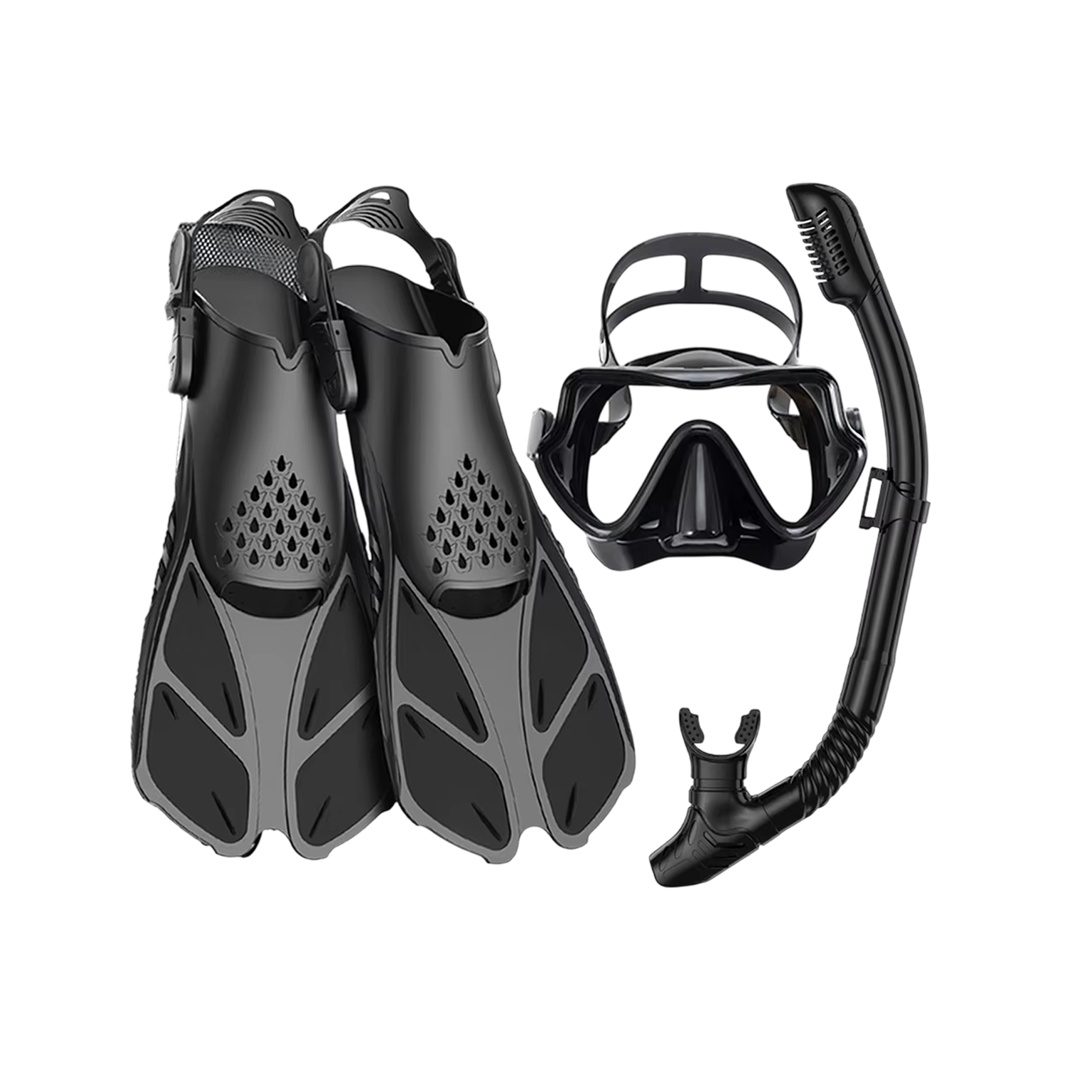 DeepBrez 180-Degree Panoramic Snorkel Set with Dry Top and Fins