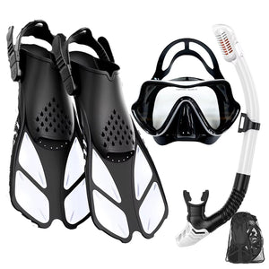 DeepBrez 180-Degree Panoramic Snorkel Set with Dry Top and Fins
