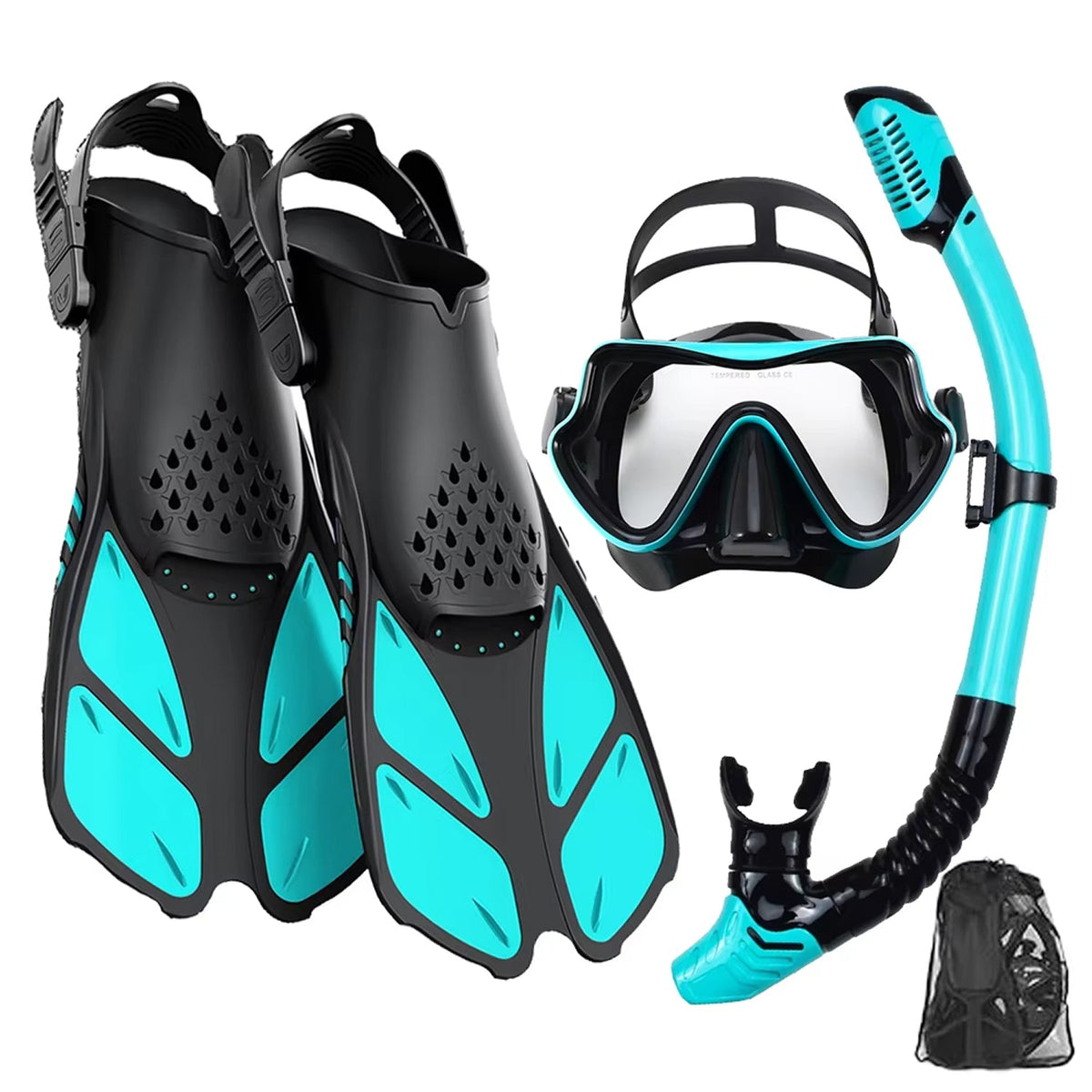 DeepBrez 180-Degree Panoramic Snorkel Set with Dry Top and Fins