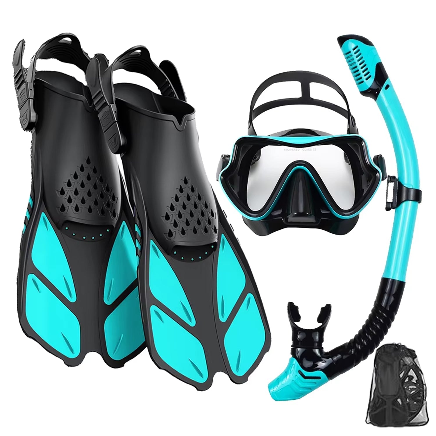 DeepBrez 180-Degree Panoramic Snorkel Set with Dry Top and Fins