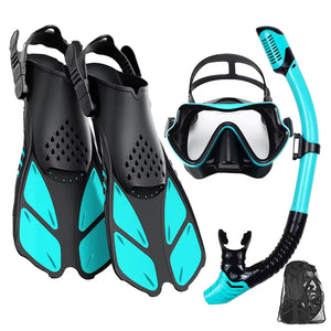 DeepBrez 180-Degree Panoramic Snorkel Set with Dry Top and Fins
