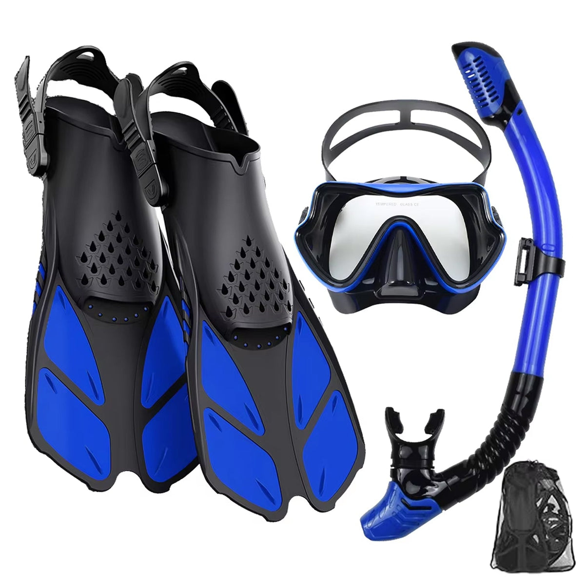 DeepBrez 180-Degree Panoramic Snorkel Set with Dry Top and Fins