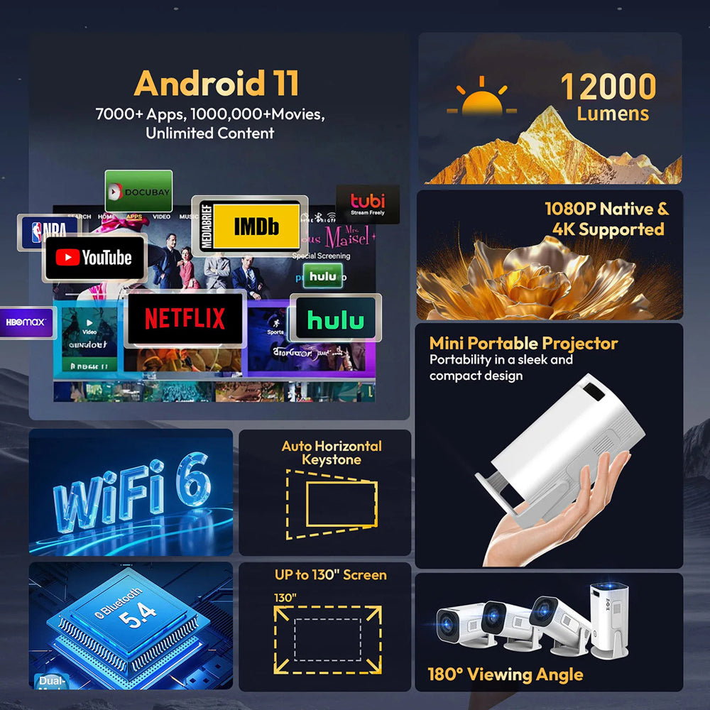 DuskiCast Smart Android Projector for Outdoor Movies & Daylight