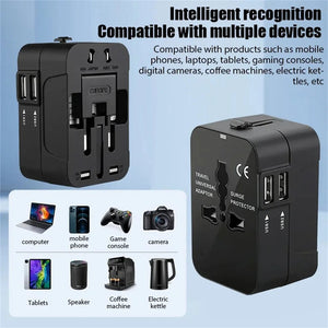 PlugonGo All-in-One Universal Travel Plug Adapter with Dual USB Ports