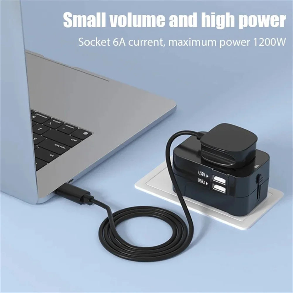 PlugonGo All-in-One Universal Travel Plug Adapter with Dual USB Ports