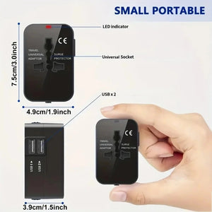 PlugonGo All-in-One Universal Travel Plug Adapter with Dual USB Ports