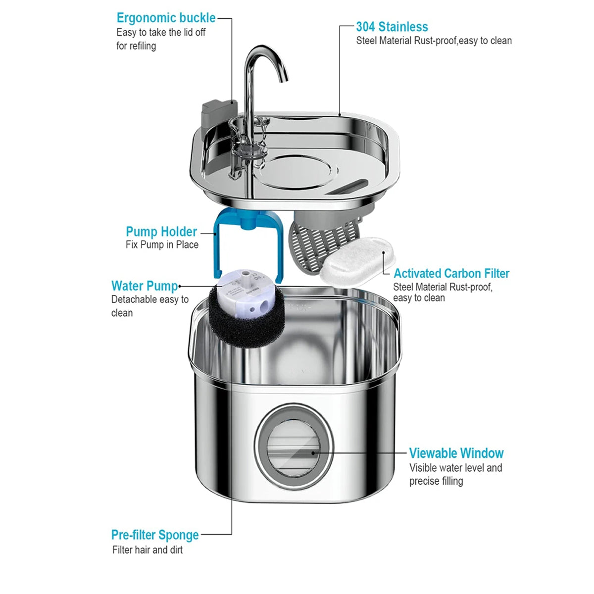 PurriVax Stainless Steel Cat Drinking Fountain 2.2L