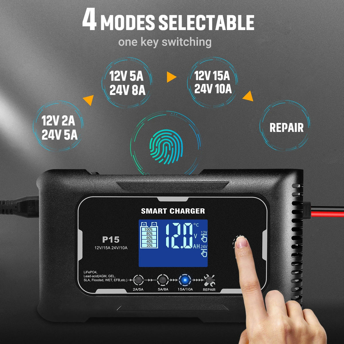 JoltNapo 12V/24V Smart Car Battery Charger & Maintainer with Repair Mode