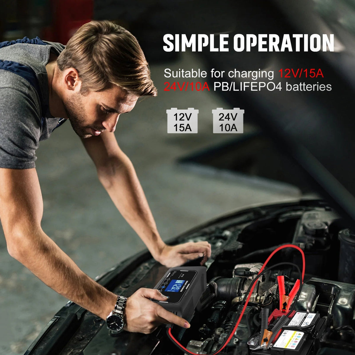 JoltNapo 12V/24V Smart Car Battery Charger & Maintainer with Repair Mode