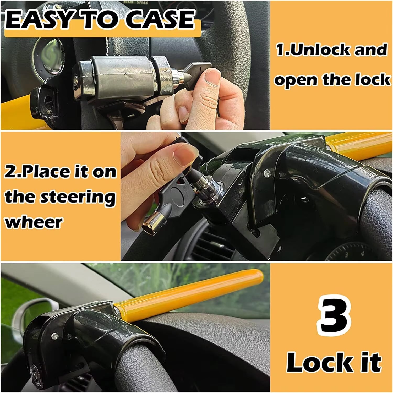 Heavy-Duty Steering Wheel Lock for Anti-Theft Protection