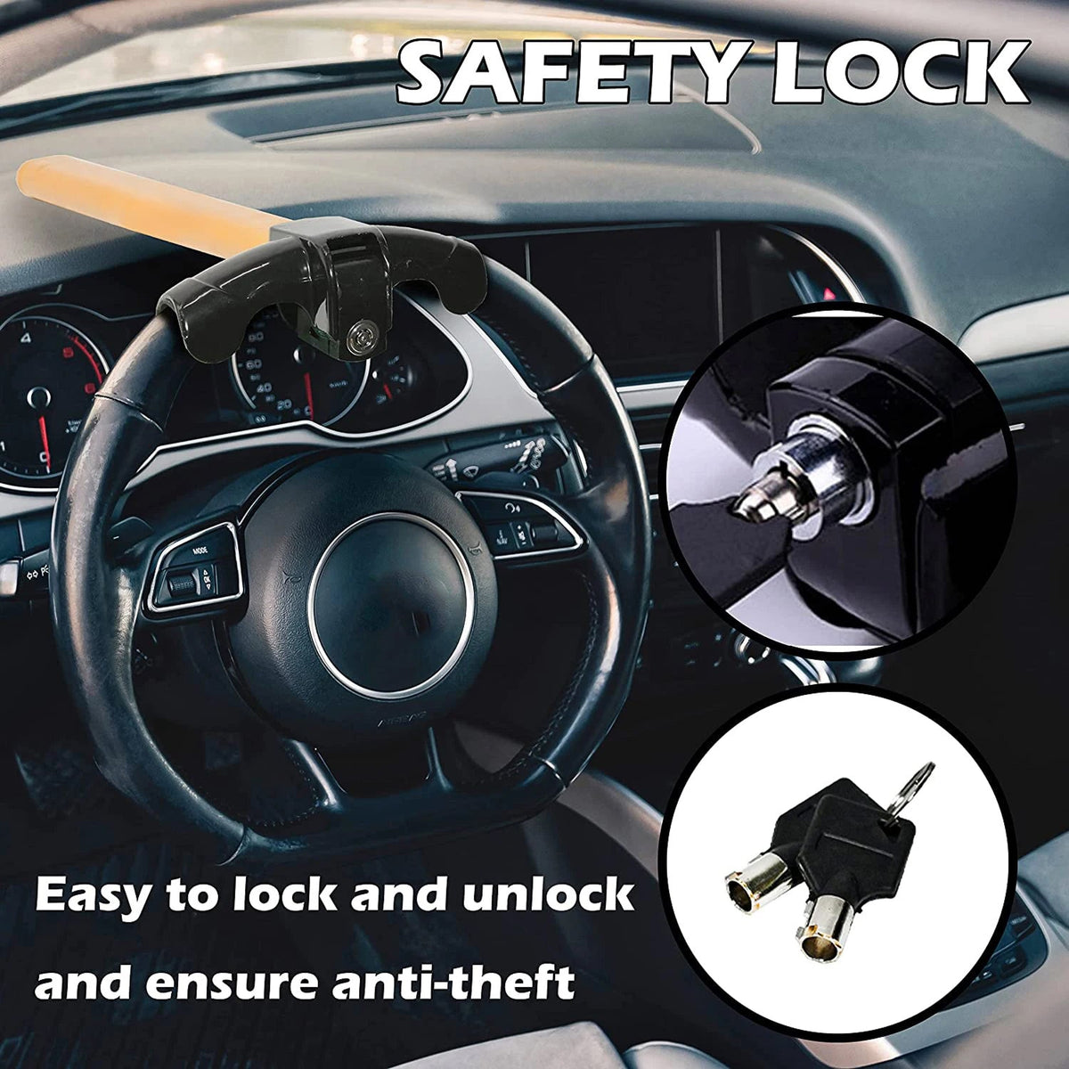 Heavy-Duty Steering Wheel Lock for Anti-Theft Protection