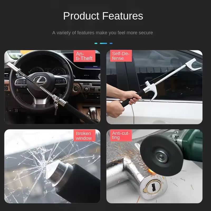 LockSpino Anti-Theft Steering Wheel Lock with Window Breaker
